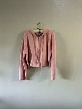 Cotton On Pink Zip-Up Oversized Crop Hooded Sweater